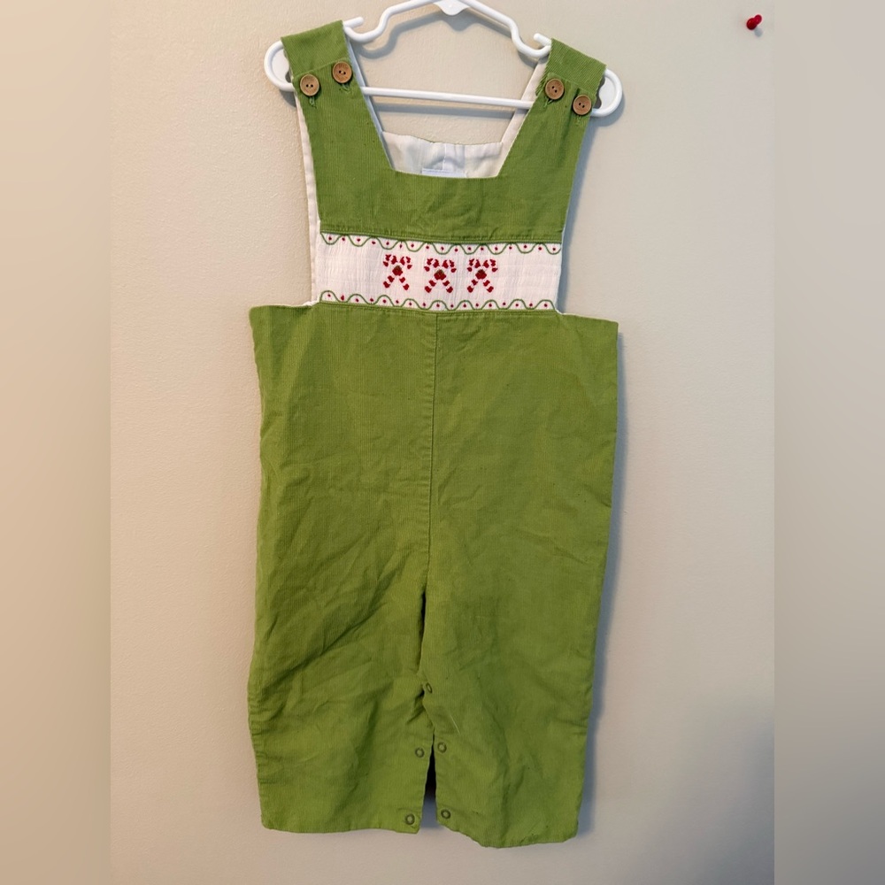 Little English Green Smocked Candy Cane Jon Jon